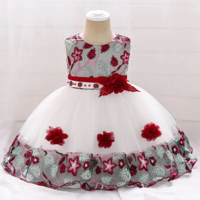 Wedding Flower Patch Sheer Dress Sleeveless with Embellished Design