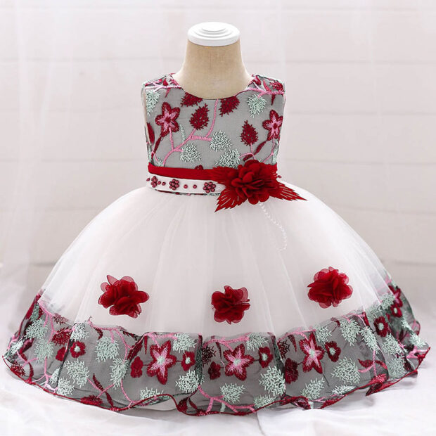 Wedding Flower Patch Sheer Dress Sleeveless with Embellished Design