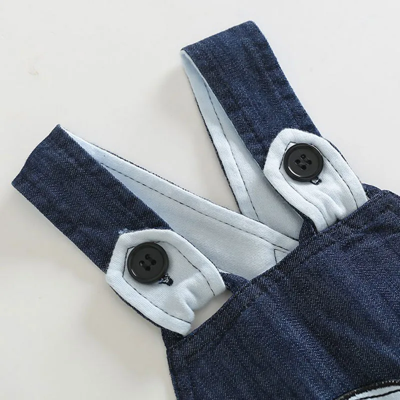 Short Sleeves Whale T-Shirt Denim Jeans Suspenders Shorts - Image 5