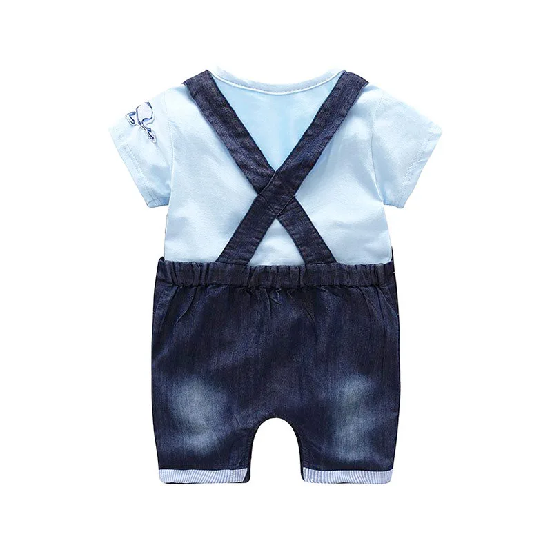 Short Sleeves Whale T-Shirt Denim Jeans Suspenders Shorts - Image 2