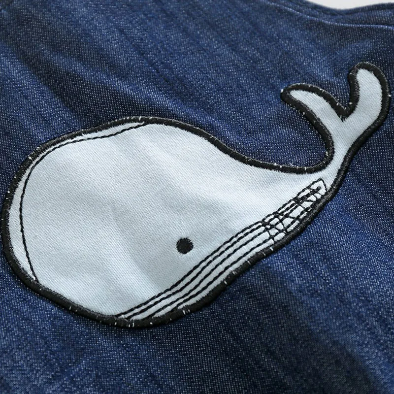 Short Sleeves Whale T-Shirt Denim Jeans Suspenders Shorts - Image 4