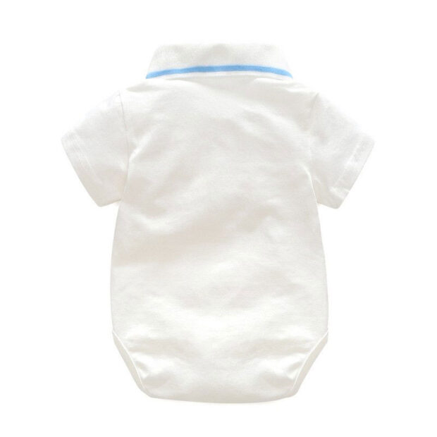 Baby Boy White Collar Button Shirt Bodysuit Blue Trousers - Image 3