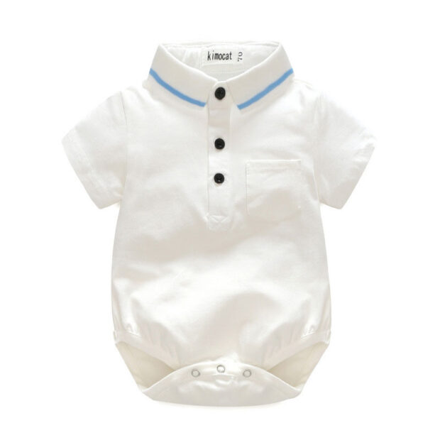 Baby Boy White Collar Button Shirt Bodysuit Blue Trousers - Image 2