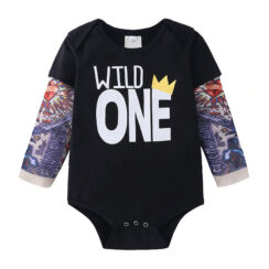 Baby Letter Print Wild One Onesie with Tattoo Sleeve