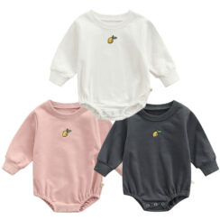 Winter Plain Color Lemon Embroidery Onesie Long Sleeve