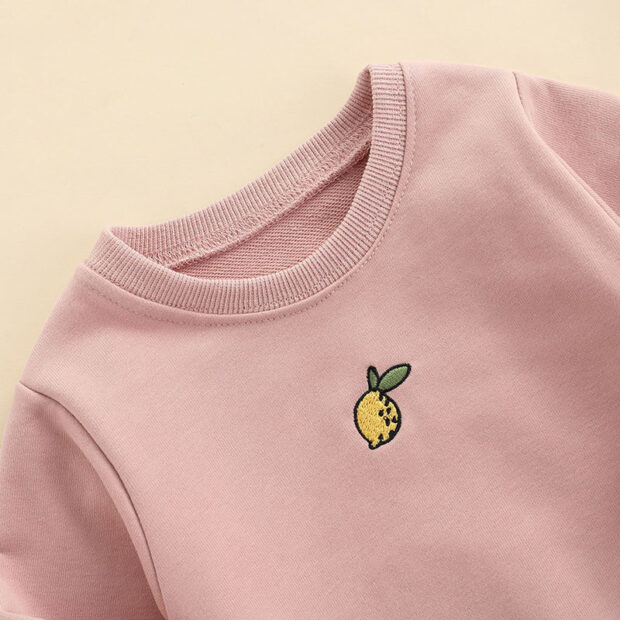Winter Plain Color Lemon Embroidery Onesie Long Sleeve - Image 3