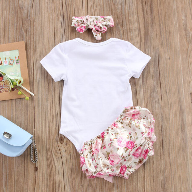 "Worth the Wait" Pink Floral Bodysuit Set Skirted Shorts Headband - Image 2