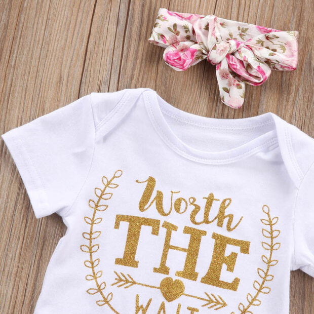 "Worth the Wait" Pink Floral Bodysuit Set Skirted Shorts Headband - Image 3