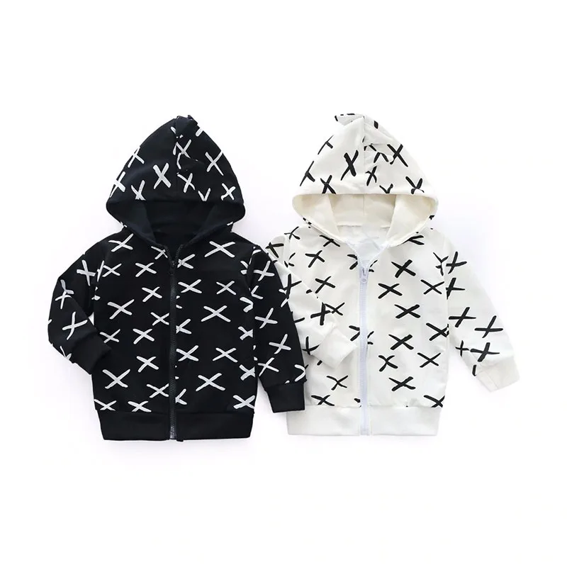 Baby X Mark Pattern Zip Up Hooded Jacket Long Sleeve