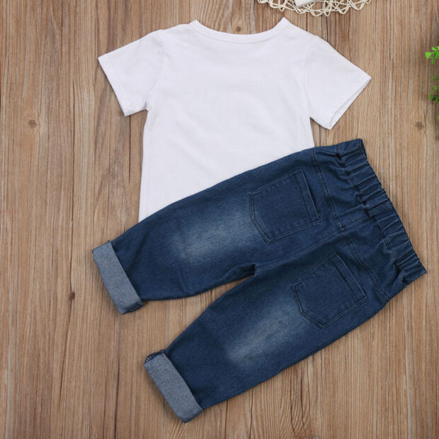 Letter Print Young and Brave Shirt & Elastic Denim Jeans Long Sleeve - Image 5