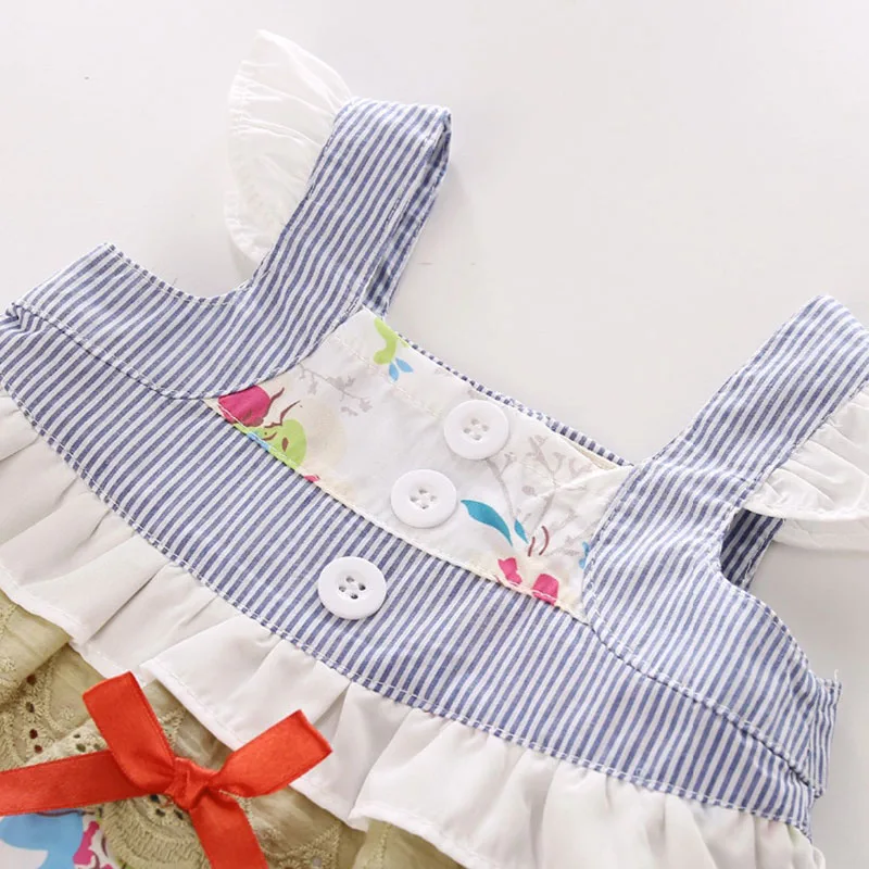 Baby Girl Floral Lace Blouse Sleeveless, Stripe Shorts 2 pcs - Image 2