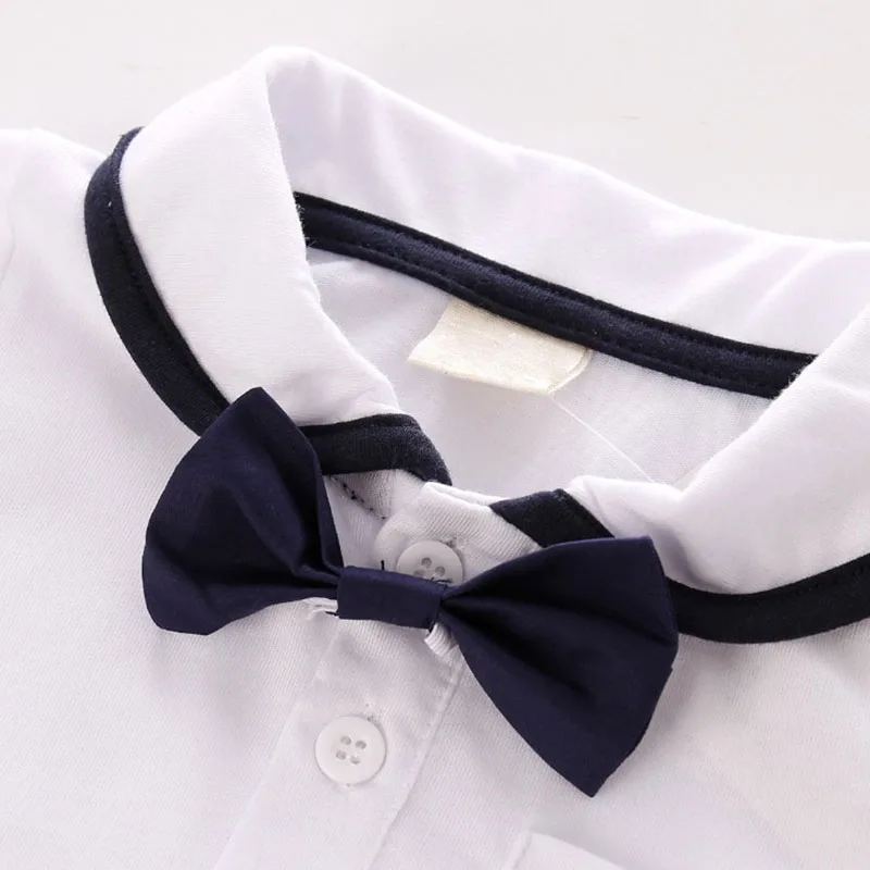 Baby Boy Bow Tie Polo Shirt Top, Suspender Shorts 2 pcs - Image 2