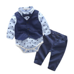 Stylish Gentlemen Suit Bow Tie Button Collar Shirt Long Sleeves Trousers