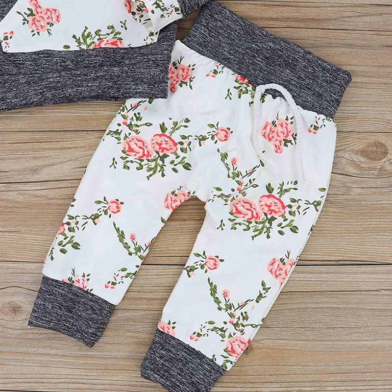 Long Sleeves Floral Print Hoodie Sweatpants with Ribbon Headband - Image 3