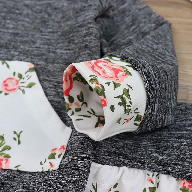 Long Sleeves Floral Print Hoodie Sweatpants with Ribbon Headband - Image 2