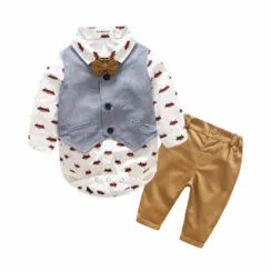 Trendy Bow Tie Button Bodysuit Shirt Vest Trousers