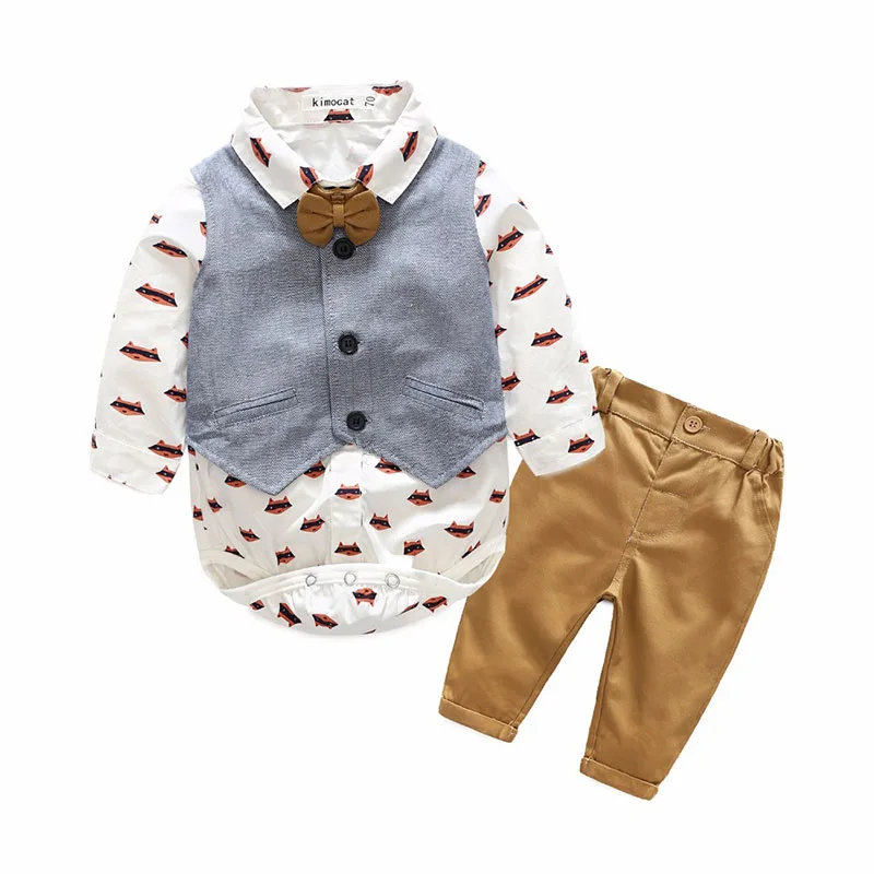 Trendy Bow Tie Button Bodysuit Shirt Vest Trousers