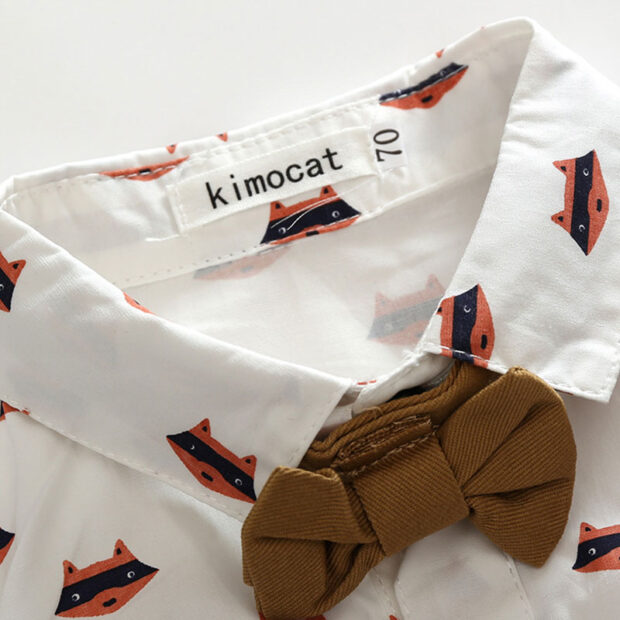 Trendy Bow Tie Button Bodysuit Shirt Vest Trousers - Image 4