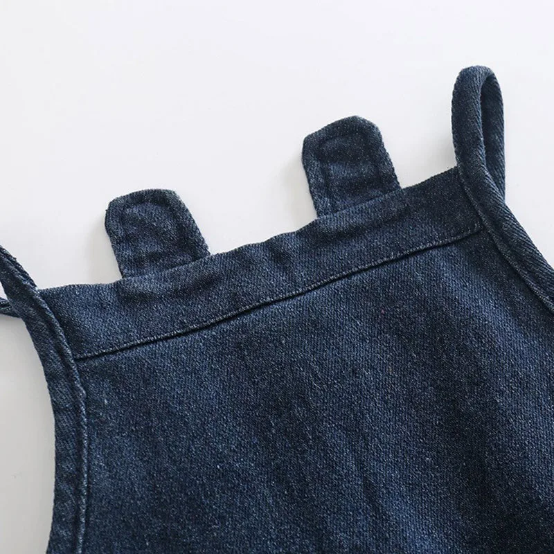 Retro White Collar Button Shirt with Denim Suspender Pants - Image 3