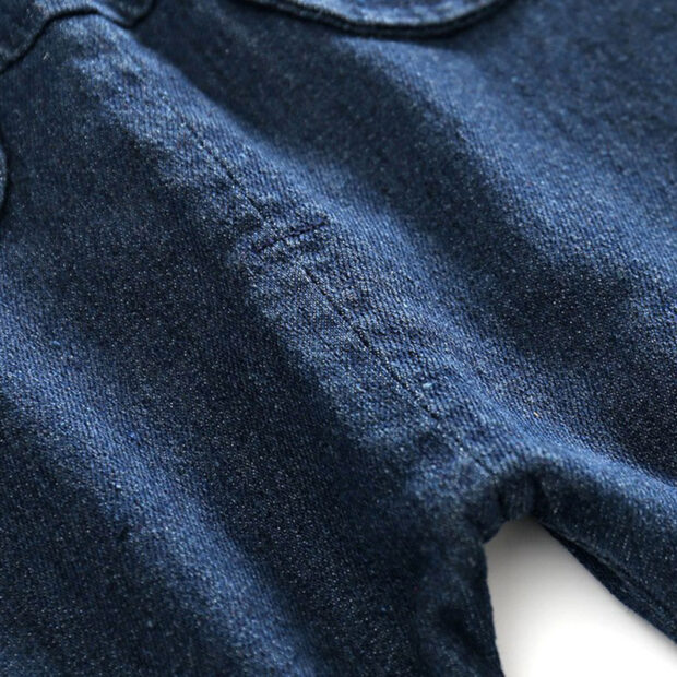 Retro White Collar Button Shirt with Denim Suspender Pants - Image 5