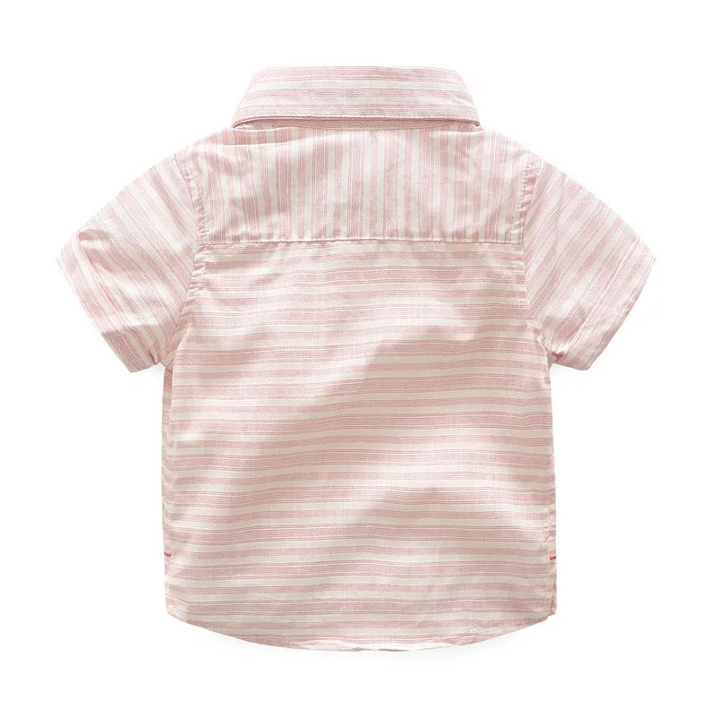 Baby Pink Striped Button Collar Shirt with Shorts - Image 3