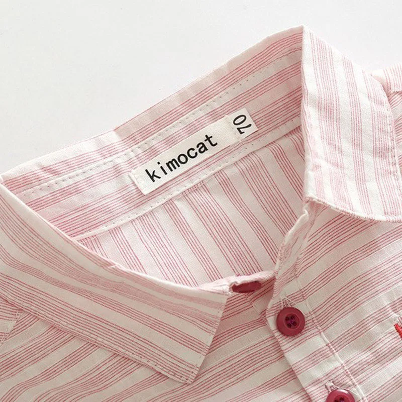 Baby Pink Striped Button Collar Shirt with Shorts - Image 4