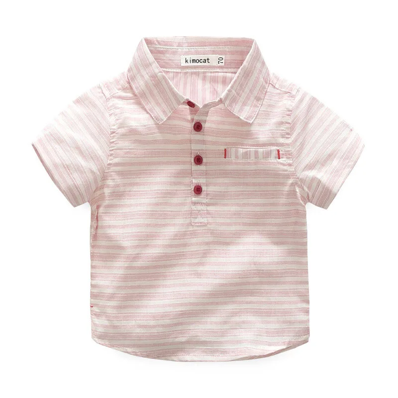Baby Pink Striped Button Collar Shirt with Shorts - Image 2