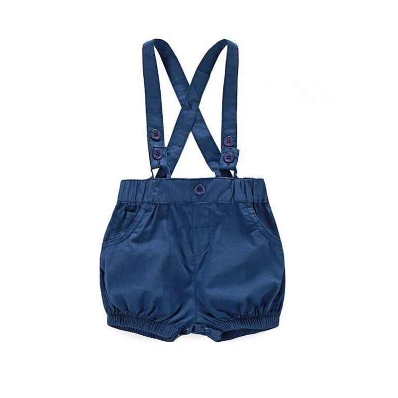 Sailor Print Button Bow Tie Collar Shirt Bodysuit Suspenders Shorts - Image 6