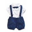 Sailor Print Button Bow Tie Collar Shirt Bodysuit Suspenders Shorts