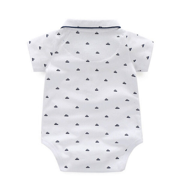 Sailor Print Button Bow Tie Collar Shirt Bodysuit Suspenders Shorts - Image 4
