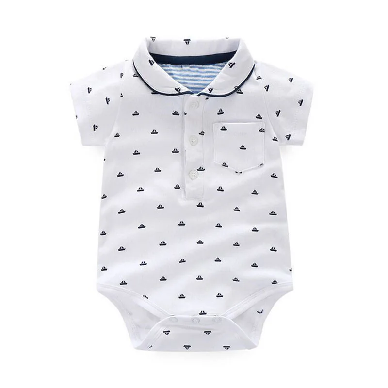 Sailor Print Button Bow Tie Collar Shirt Bodysuit Suspenders Shorts - Image 3