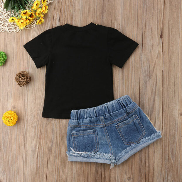 Sisters Forever Outfit with Glittered Sequin T-Shirt & Ripped Denim Shorts Short Sleeve - Image 2