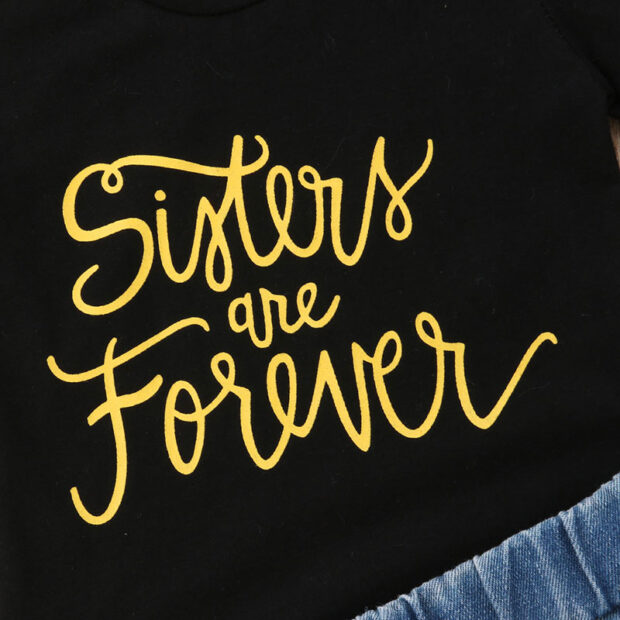 Sisters Forever Outfit with Glittered Sequin T-Shirt & Ripped Denim Shorts Short Sleeve - Image 4