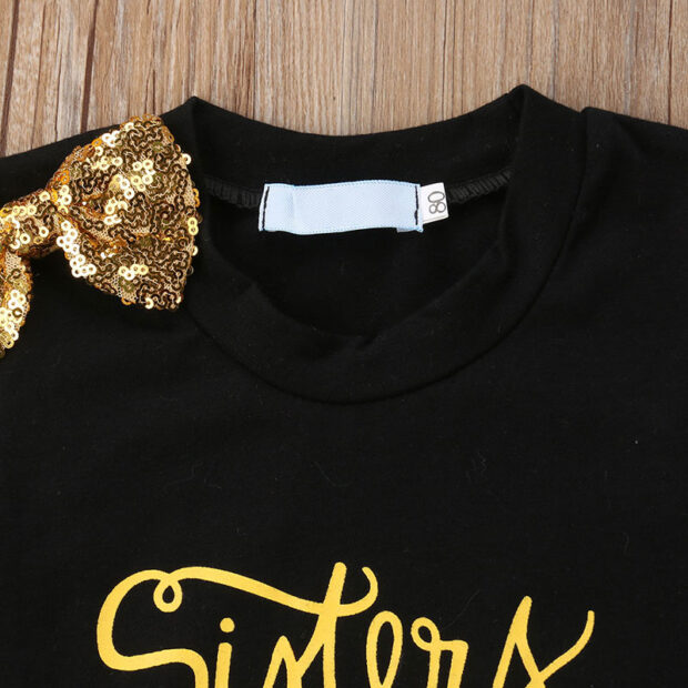 Sisters Forever Outfit with Glittered Sequin T-Shirt & Ripped Denim Shorts Short Sleeve - Image 3