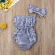 Stripe Pattern Ribbon Bow Off Shoulders Bodysuit Sleeveless - Image 2