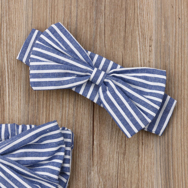 Stripe Pattern Ribbon Bow Off Shoulders Bodysuit Sleeveless - Image 5