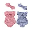 Stripe Pattern Ribbon Bow Off Shoulders Bodysuit Sleeveless
