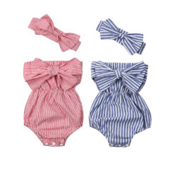 Stripe Pattern Ribbon Bow Off Shoulders Bodysuit Sleeveless