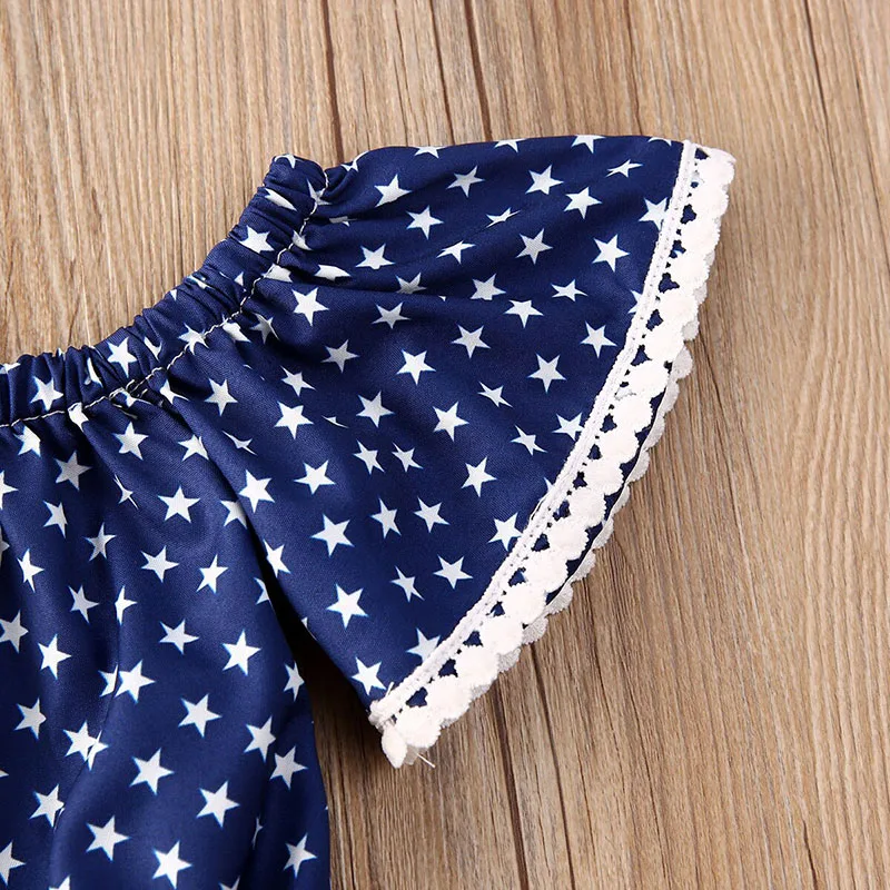American Star Pattern Off Shoulder Top & Stripe Bloomers with Matching Headband Short Sleeve - Image 3
