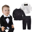 Baby Boy Gentlemen Wedding Bow Tie Tuxedo Coat, Dress Shirt, Pants 4 pcs Outfit