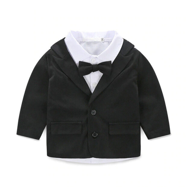 Baby Boy Gentlemen Wedding Bow Tie Tuxedo Coat, Dress Shirt, Pants 4 pcs Outfit - Image 2