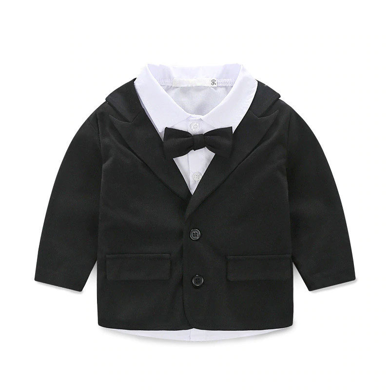 Baby Boy Formal Tuxedo Suit White Button Down Dress Shirt Color Bow tie SM-4T