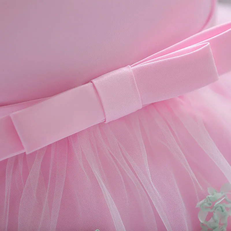 Pink Flower Tulle Ribbon Princess Dress Sleeveless For Wedding & Birthday - Image 4