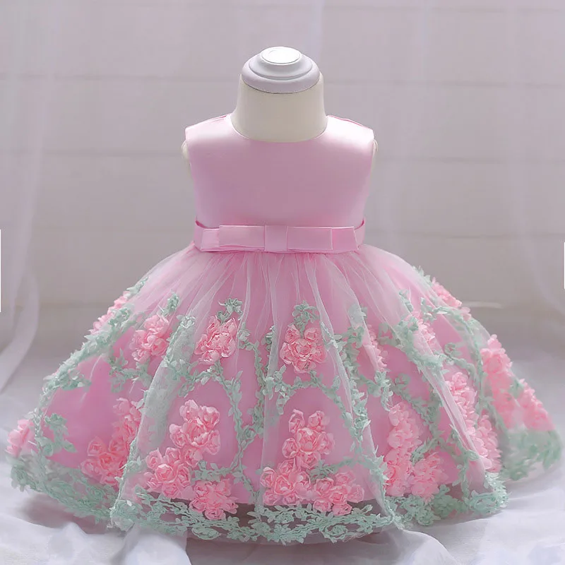 Pink Flower Tulle Ribbon Princess Dress Sleeveless For Wedding & Birthday - Image 2