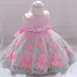 Pink Flower Tulle Ribbon Princess Dress Sleeveless For Wedding & Birthday