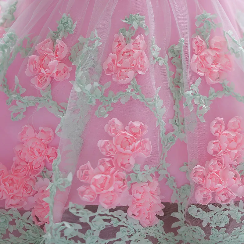 Pink Flower Tulle Ribbon Princess Dress Sleeveless For Wedding & Birthday - Image 5