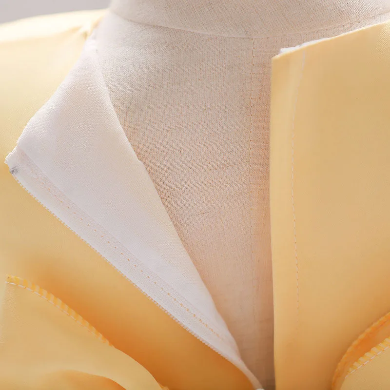 Yellow Floral Garden Laced Ribbon Princess Dress Sleeveless For Wedding & Birthday - Image 5