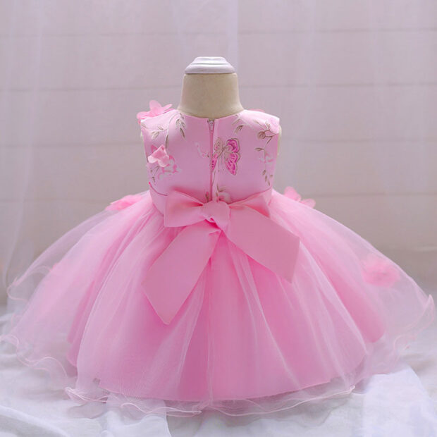 Baby Girl Butterfly Flower Pink Ribbon Dress Sleeveless For Wedding & Birthday - Image 3