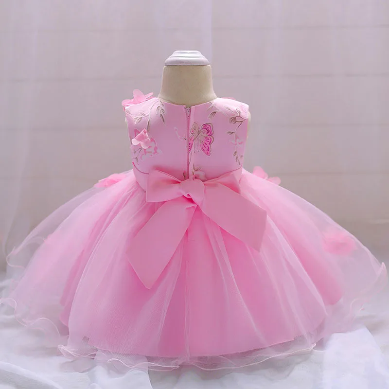 Baby Girl Butterfly Flower Pink Ribbon Dress Sleeveless For Wedding & Birthday - Image 3
