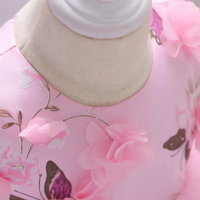 Baby Girl Butterfly Flower Pink Ribbon Dress Sleeveless For Wedding & Birthday - Image 4